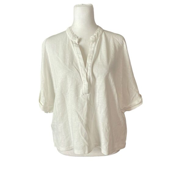 Majestic Filatures Taille 2 Small Deluxe Teeshirt Linen Cotton Top Vneck - Picture 1 of 10